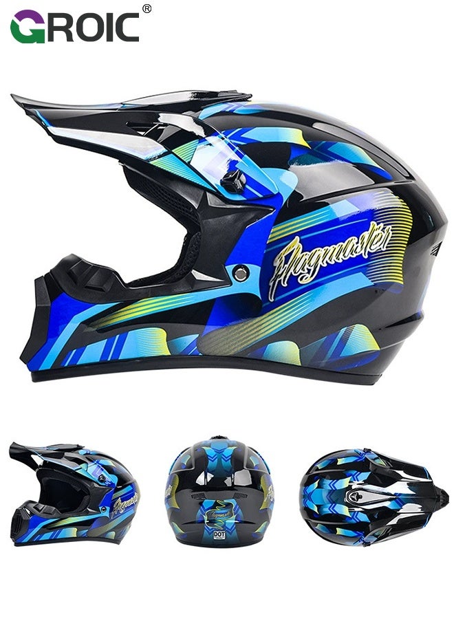 GROIC Motorcycle Helmet, Matte Black with Blue Graphic, Helmet for Street and Track Riders, Ventilation and Safety Design, Lightweight Helmet for Men and Women, Motorbike and Electric Bike Riding - Image 1